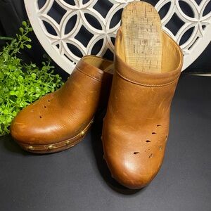 Womens Kork Brown Leather Clogs